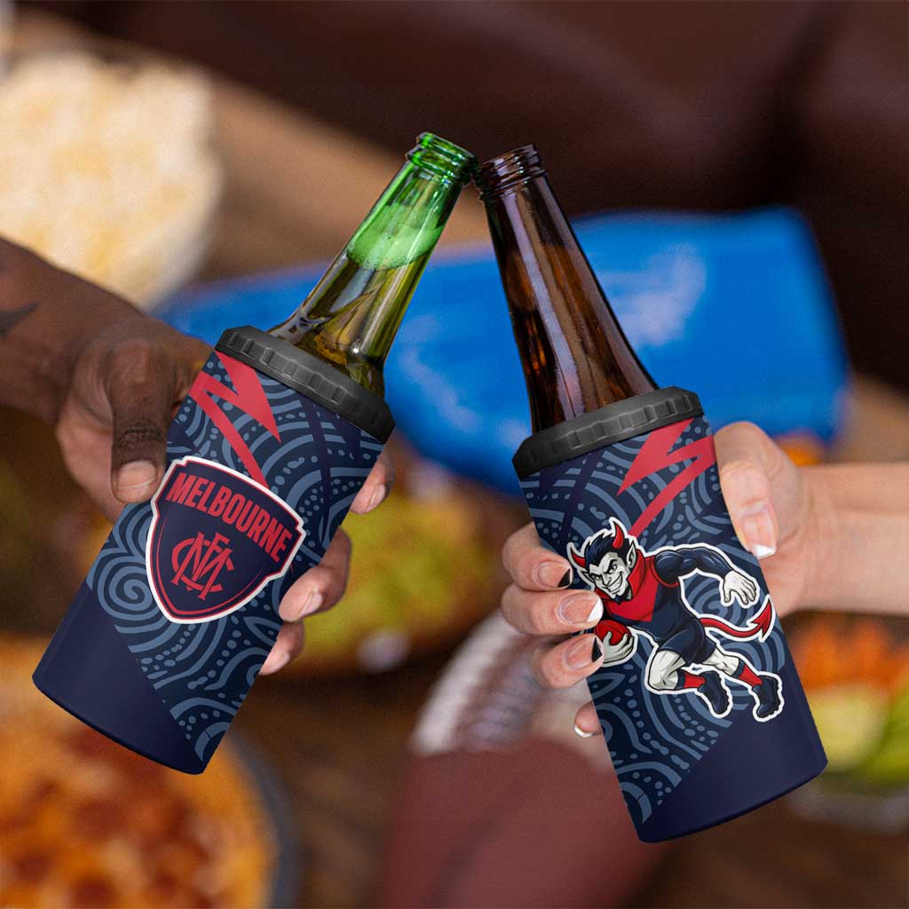 Melbourne Demons Australian Football 4 in 1 Can Cooler Tumbler Devil Mascot With Indigenous Pattern Art