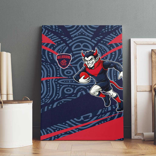 Melbourne Demons Australian Football Canvas Wall Art Devil Mascot With Indigenous Pattern Art
