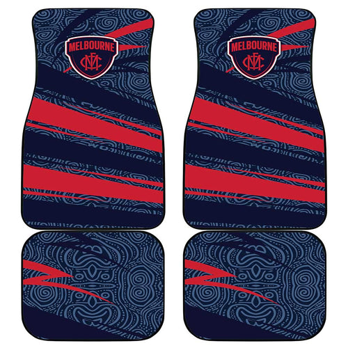 Melbourne Demons Australian Football Car Mats Devil Mascot With Indigenous Pattern Art