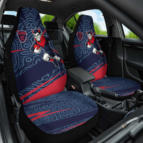 Melbourne Demons Australian Football Car Seat Cover Devil Mascot With Indigenous Pattern Art