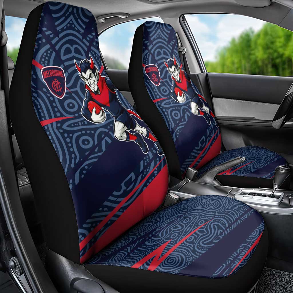 Melbourne Demons Australian Football Car Seat Cover Devil Mascot With Indigenous Pattern Art