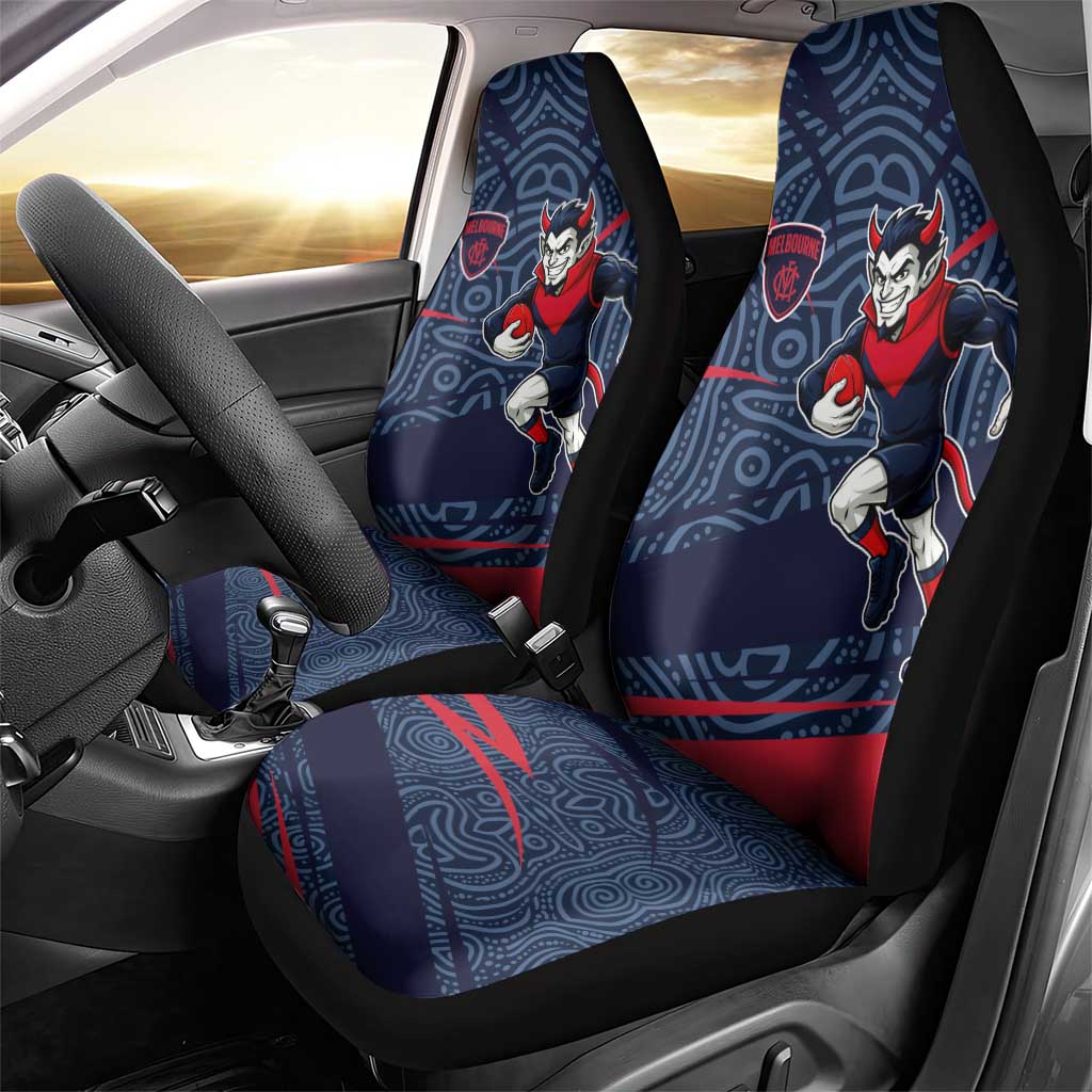 Melbourne Demons Australian Football Car Seat Cover Devil Mascot With Indigenous Pattern Art