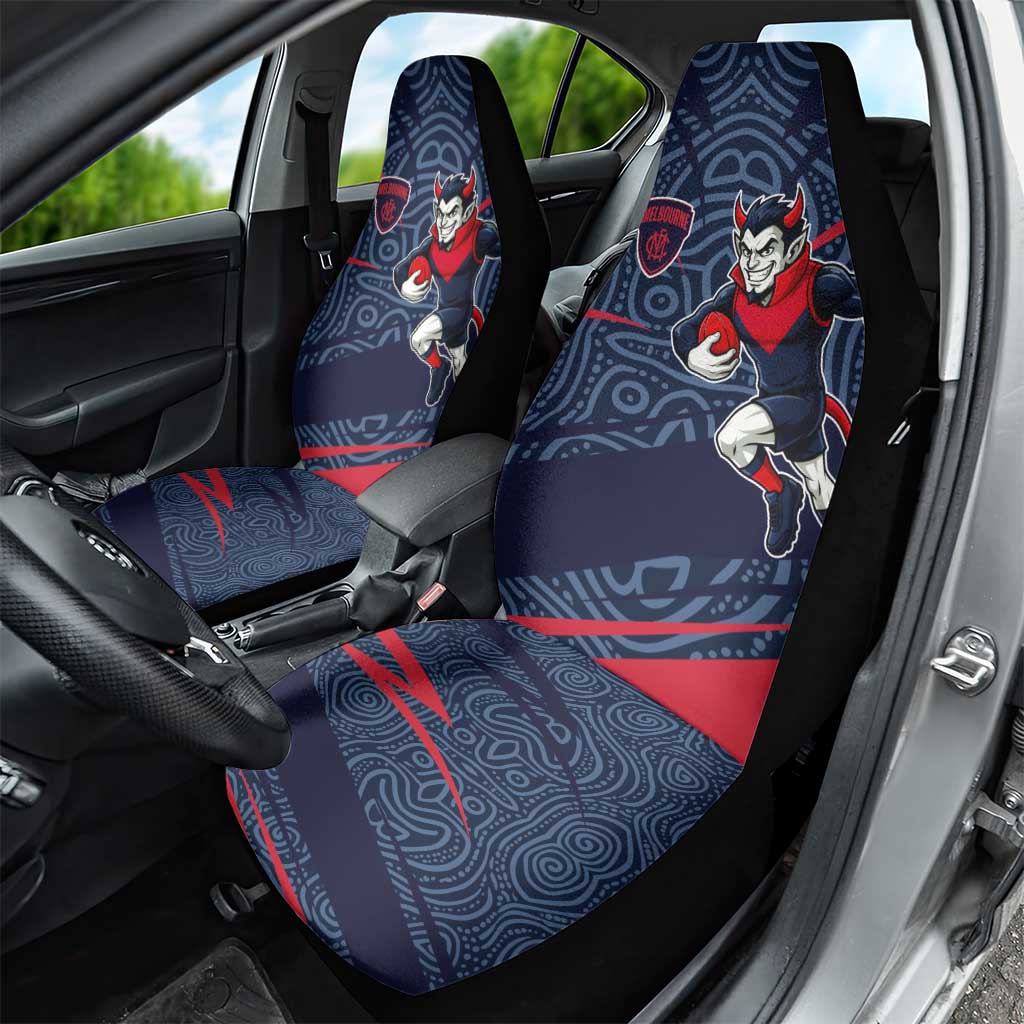 Melbourne Demons Australian Football Car Seat Cover Devil Mascot With Indigenous Pattern Art