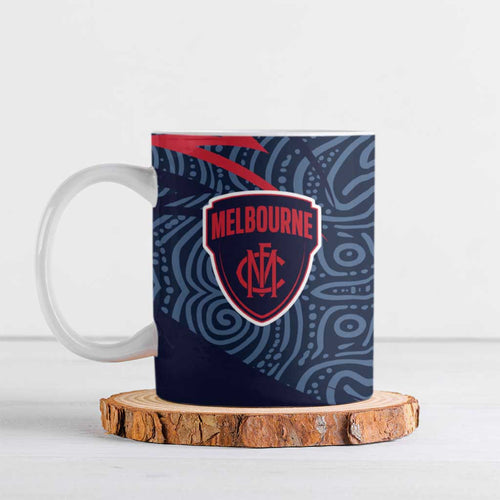 Melbourne Demons Australian Football Ceramic Mug Devil Mascot With Indigenous Pattern Art