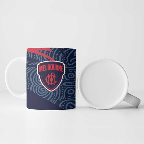 Melbourne Demons Australian Football Ceramic Mug Devil Mascot With Indigenous Pattern Art