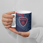 Melbourne Demons Australian Football Ceramic Mug Devil Mascot With Indigenous Pattern Art