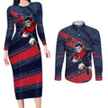 Melbourne Demons Australian Football Couples Matching Long Sleeve Bodycon Dress and Long Sleeve Button Shirt Devil Mascot With Indigenous Pattern Art