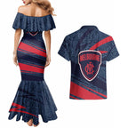Melbourne Demons Australian Football Couples Matching Mermaid Dress and Hawaiian Shirt Devil Mascot With Indigenous Pattern Art