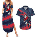 Melbourne Demons Australian Football Couples Matching Summer Maxi Dress and Hawaiian Shirt Devil Mascot With Indigenous Pattern Art