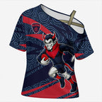 Melbourne Demons Australian Football Cross Shoulder Shirt Devil Mascot With Indigenous Pattern Art