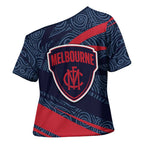 Melbourne Demons Australian Football Cross Shoulder Shirt Devil Mascot With Indigenous Pattern Art