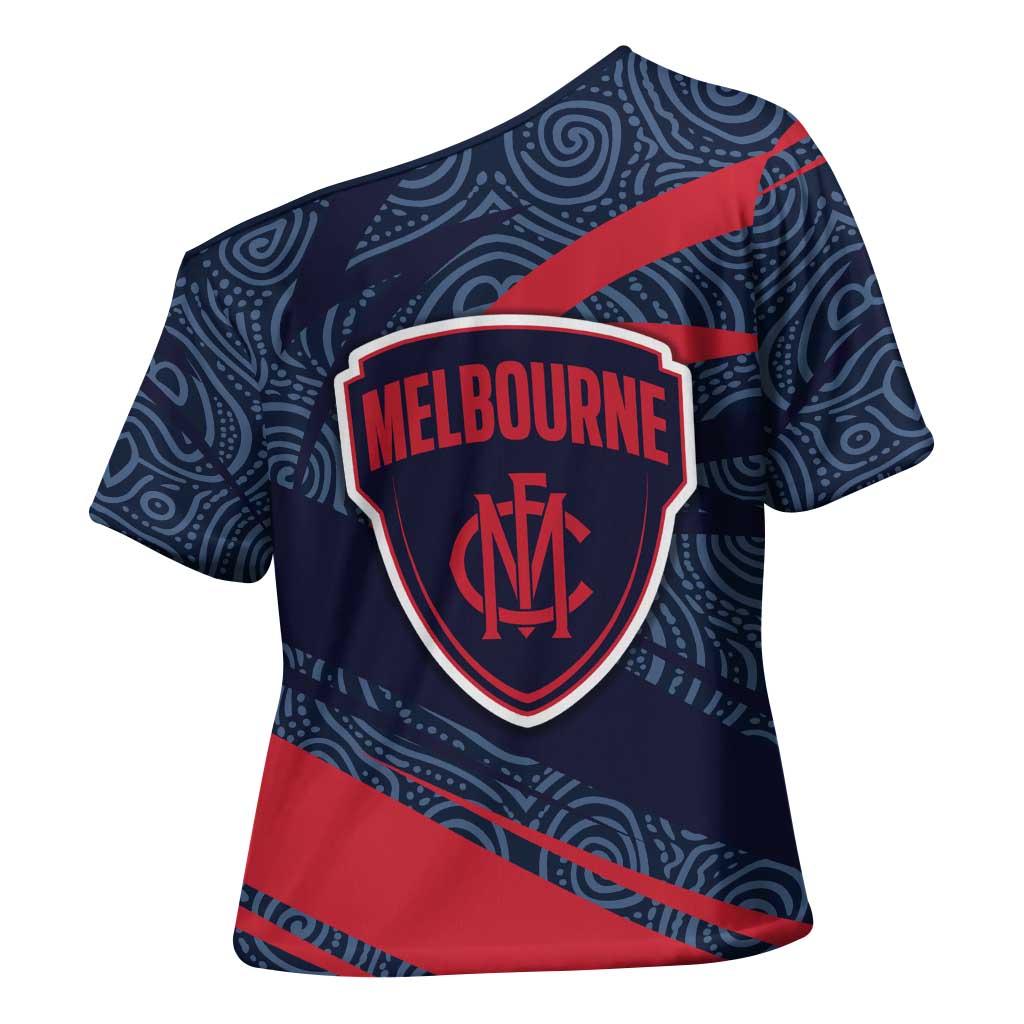 Melbourne Demons Australian Football Cross Shoulder Shirt Devil Mascot With Indigenous Pattern Art