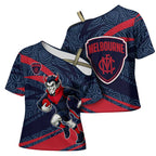 Melbourne Demons Australian Football Cross Shoulder Shirt Devil Mascot With Indigenous Pattern Art