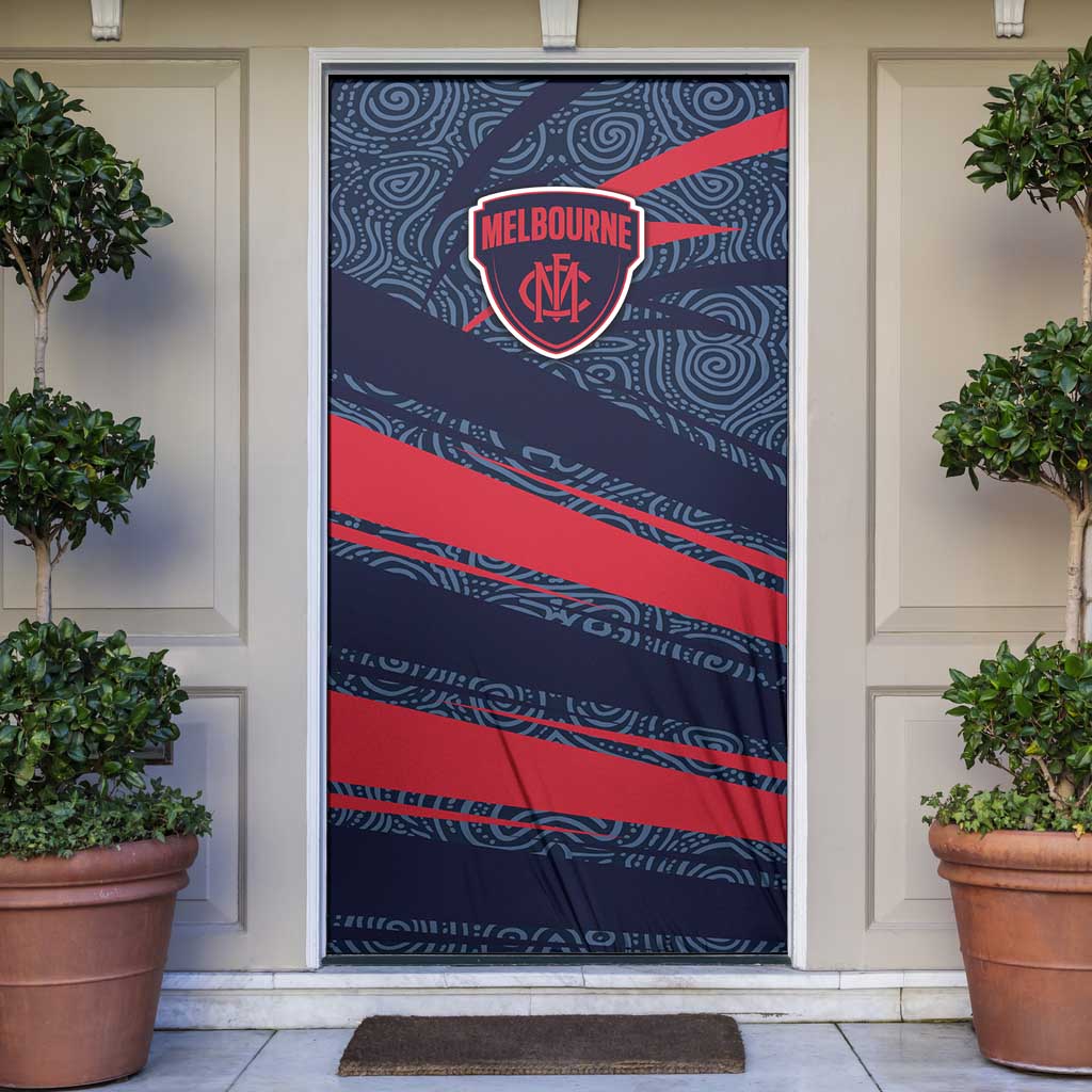 Melbourne Demons Australian Football Door Cover Devil Mascot With Indigenous Pattern Art