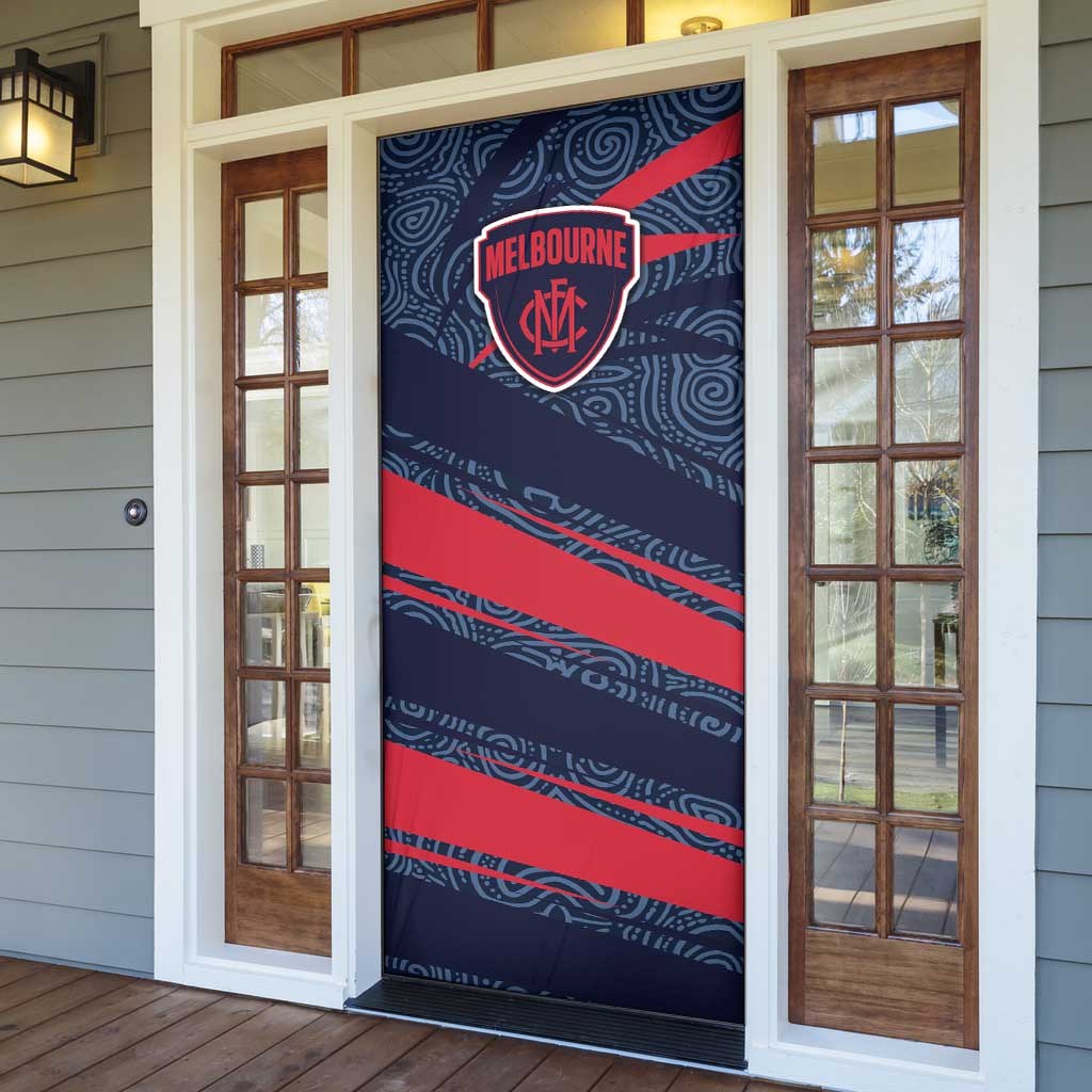 Melbourne Demons Australian Football Door Cover Devil Mascot With Indigenous Pattern Art