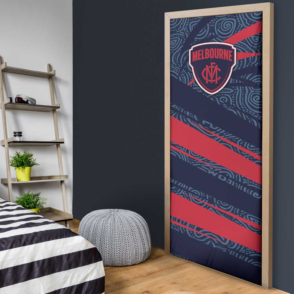 Melbourne Demons Australian Football Door Cover Devil Mascot With Indigenous Pattern Art
