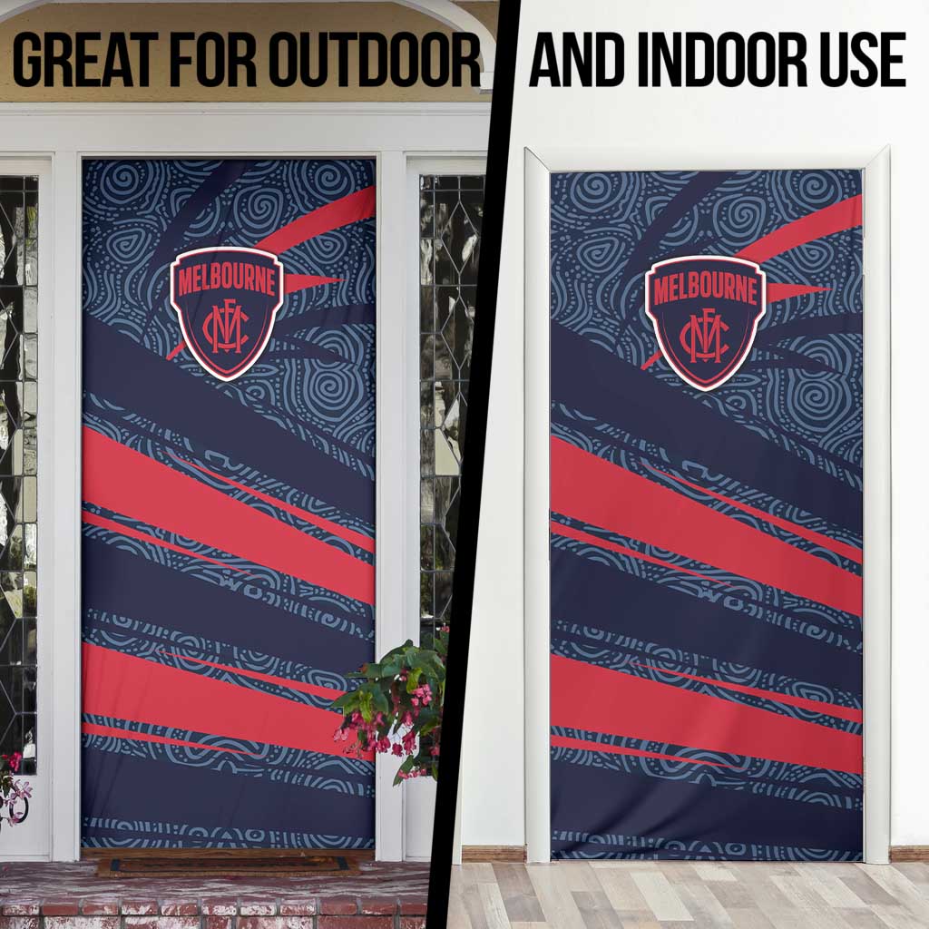 Melbourne Demons Australian Football Door Cover Devil Mascot With Indigenous Pattern Art