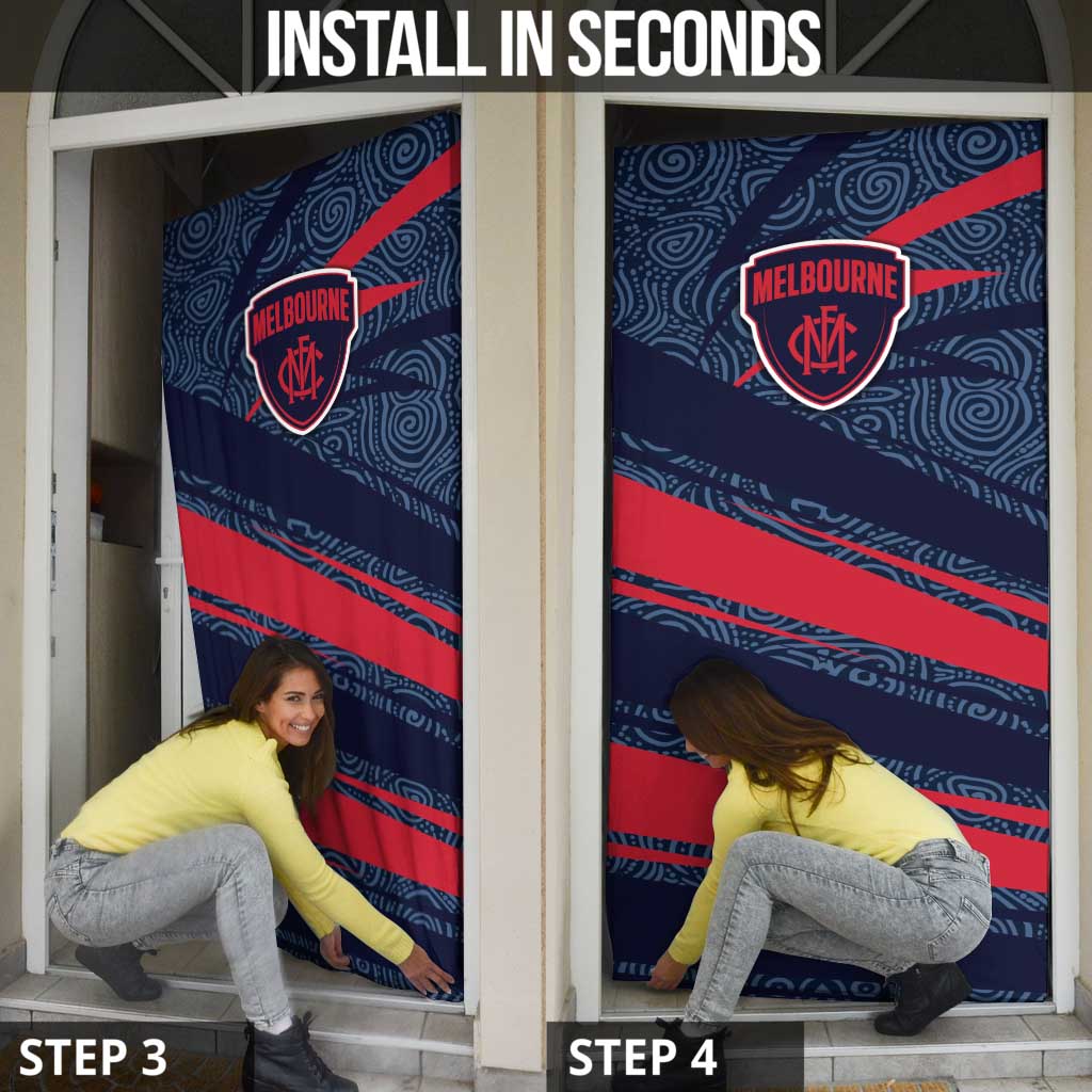 Melbourne Demons Australian Football Door Cover Devil Mascot With Indigenous Pattern Art