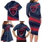 Melbourne Demons Australian Football Family Matching Long Sleeve Bodycon Dress and Hawaiian Shirt Devil Mascot With Indigenous Pattern Art
