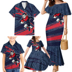 Melbourne Demons Australian Football Family Matching Mermaid Dress and Hawaiian Shirt Devil Mascot With Indigenous Pattern Art