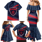 Melbourne Demons Australian Football Family Matching Mermaid Dress and Hawaiian Shirt Devil Mascot With Indigenous Pattern Art