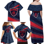 Melbourne Demons Australian Football Family Matching Off Shoulder Maxi Dress and Hawaiian Shirt Devil Mascot With Indigenous Pattern Art