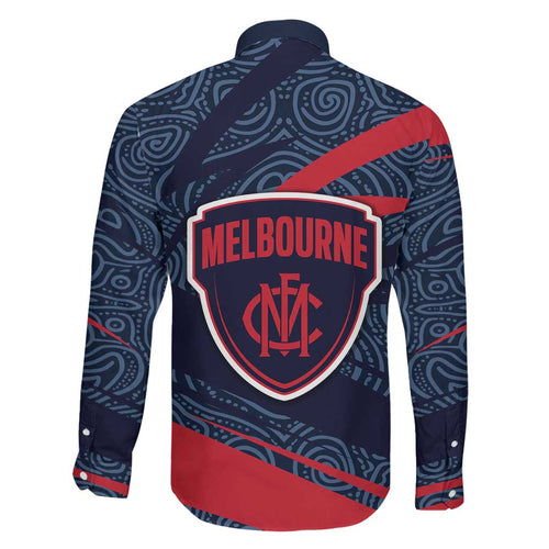 Melbourne Demons Australian Football Family Matching Off Shoulder Short Dress and Hawaiian Shirt Devil Mascot With Indigenous Pattern Art