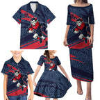 Melbourne Demons Australian Football Family Matching Puletasi and Hawaiian Shirt Devil Mascot With Indigenous Pattern Art