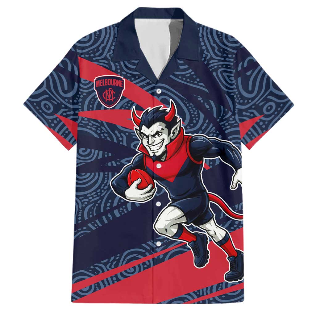 Melbourne Demons Australian Football Family Matching Puletasi and Hawaiian Shirt Devil Mascot With Indigenous Pattern Art