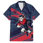 Melbourne Demons Australian Football Family Matching Puletasi and Hawaiian Shirt Devil Mascot With Indigenous Pattern Art