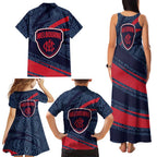 Melbourne Demons Australian Football Family Matching Tank Maxi Dress and Hawaiian Shirt Devil Mascot With Indigenous Pattern Art