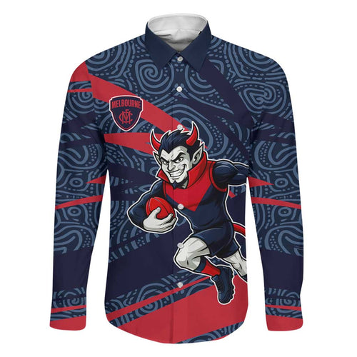 Melbourne Demons Australian Football Family Matching Tank Maxi Dress and Hawaiian Shirt Devil Mascot With Indigenous Pattern Art