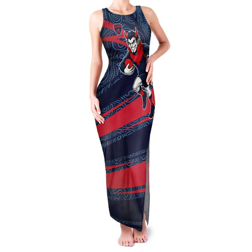Melbourne Demons Australian Football Family Matching Tank Maxi Dress and Hawaiian Shirt Devil Mascot With Indigenous Pattern Art
