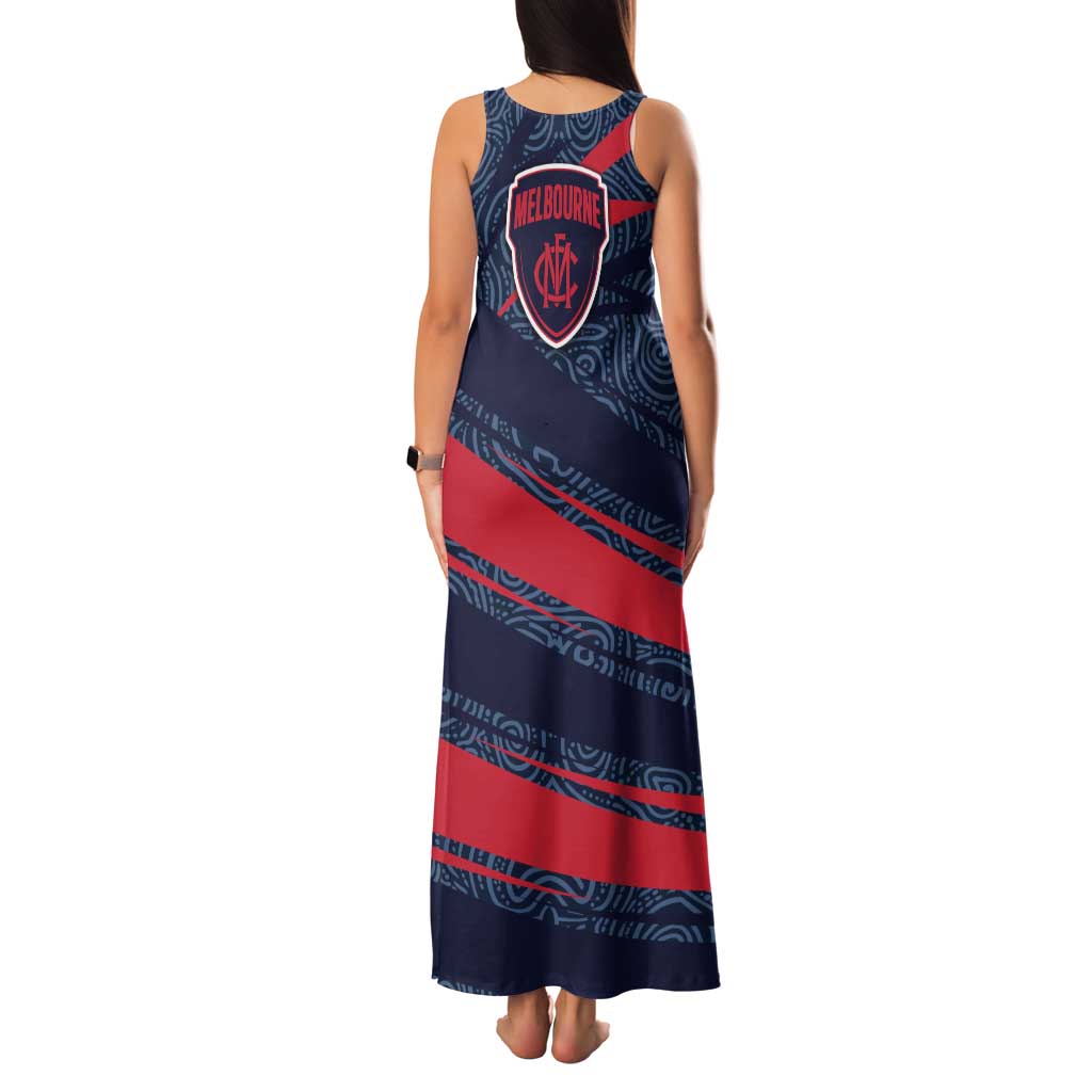 Melbourne Demons Australian Football Family Matching Tank Maxi Dress and Hawaiian Shirt Devil Mascot With Indigenous Pattern Art