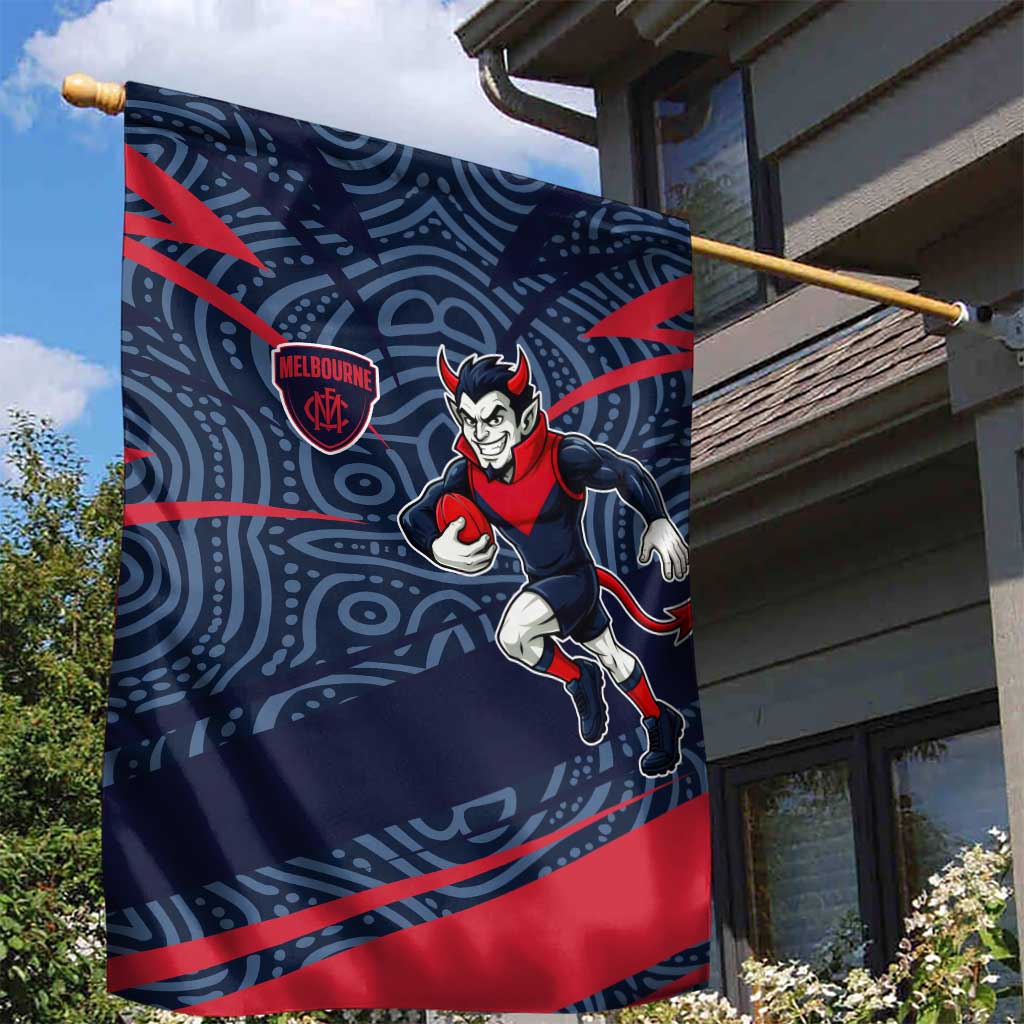 Melbourne Demons Australian Football Garden Flag Devil Mascot With Indigenous Pattern Art