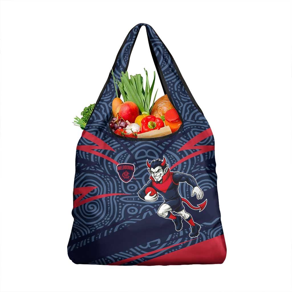 Melbourne Demons Australian Football Grocery Bag Devil Mascot With Indigenous Pattern Art