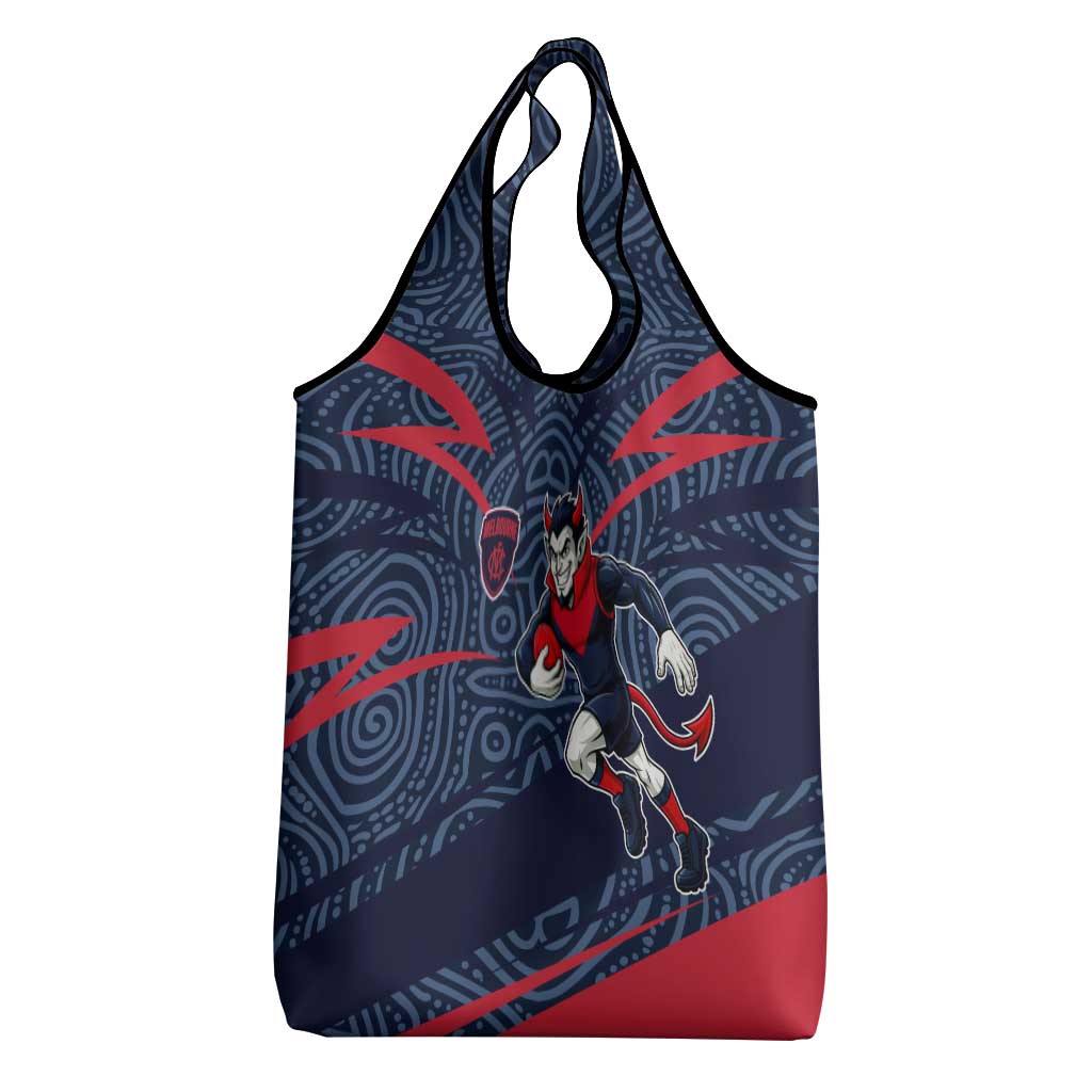Melbourne Demons Australian Football Grocery Bag Devil Mascot With Indigenous Pattern Art