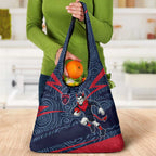 Melbourne Demons Australian Football Grocery Bag Devil Mascot With Indigenous Pattern Art