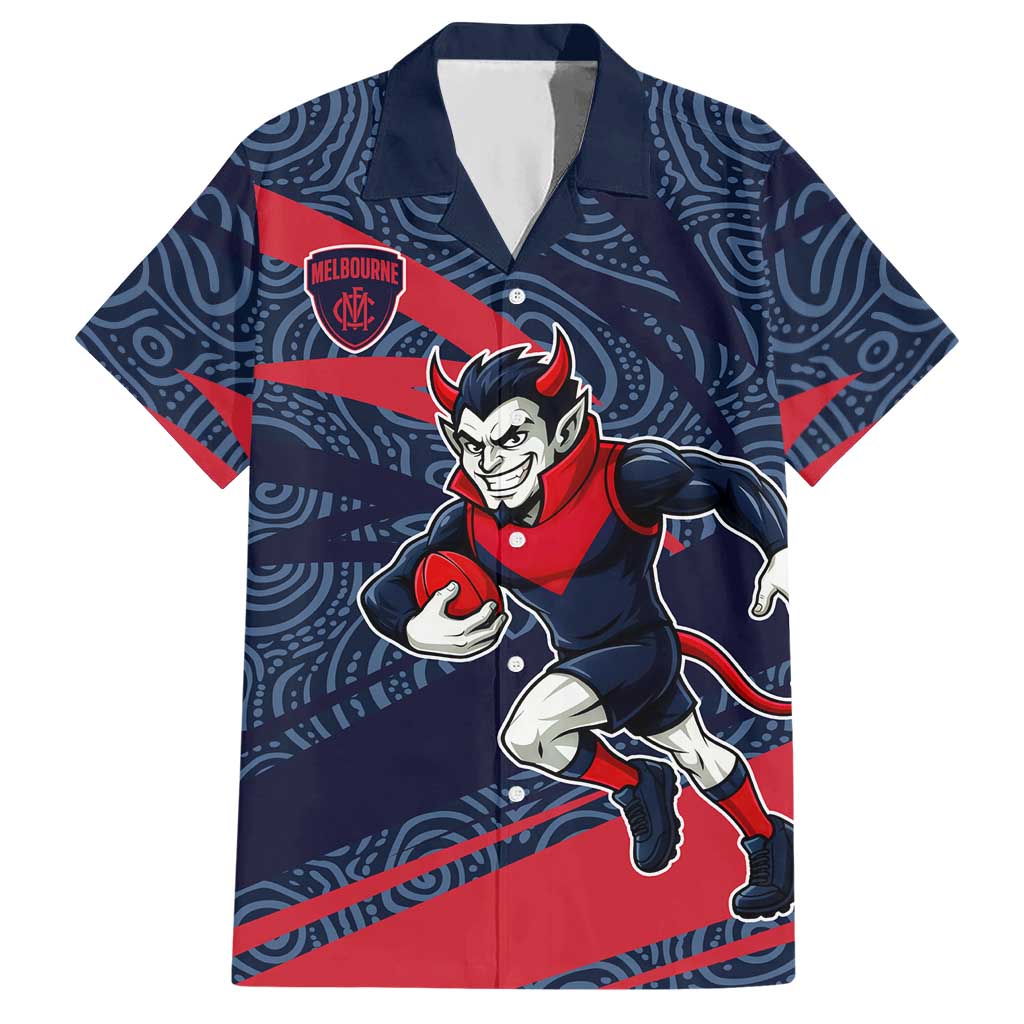 Melbourne Demons Australian Football Hawaiian Shirt Devil Mascot With Indigenous Pattern Art