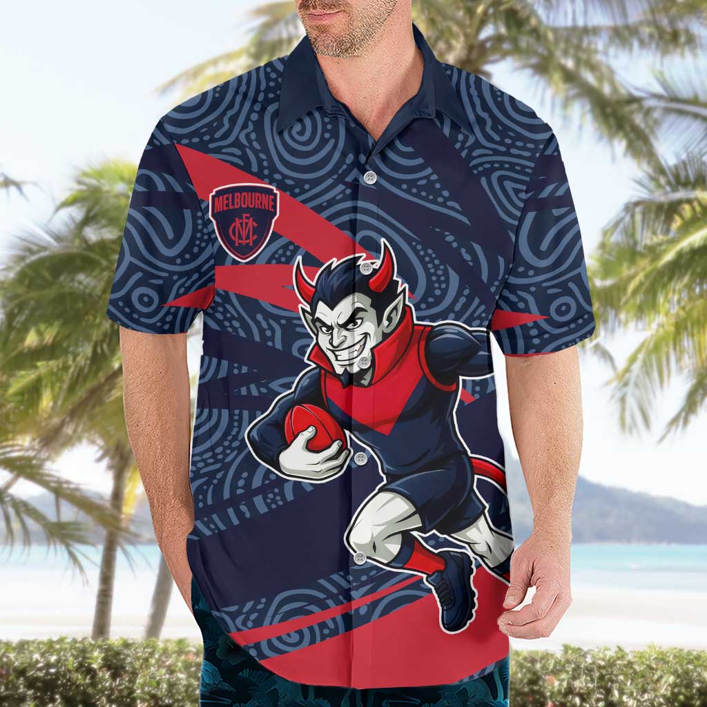Melbourne Demons Australian Football Hawaiian Shirt Devil Mascot With Indigenous Pattern Art