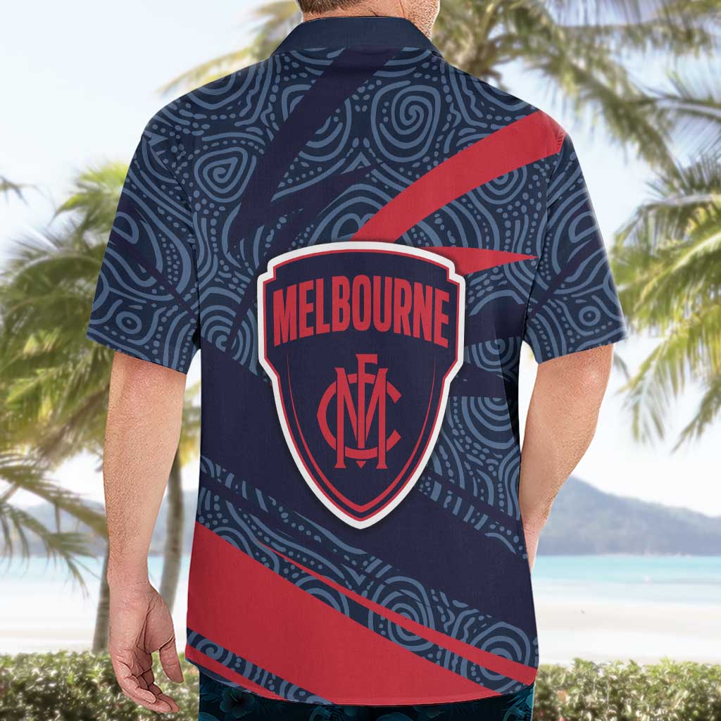 Melbourne Demons Australian Football Hawaiian Shirt Devil Mascot With Indigenous Pattern Art