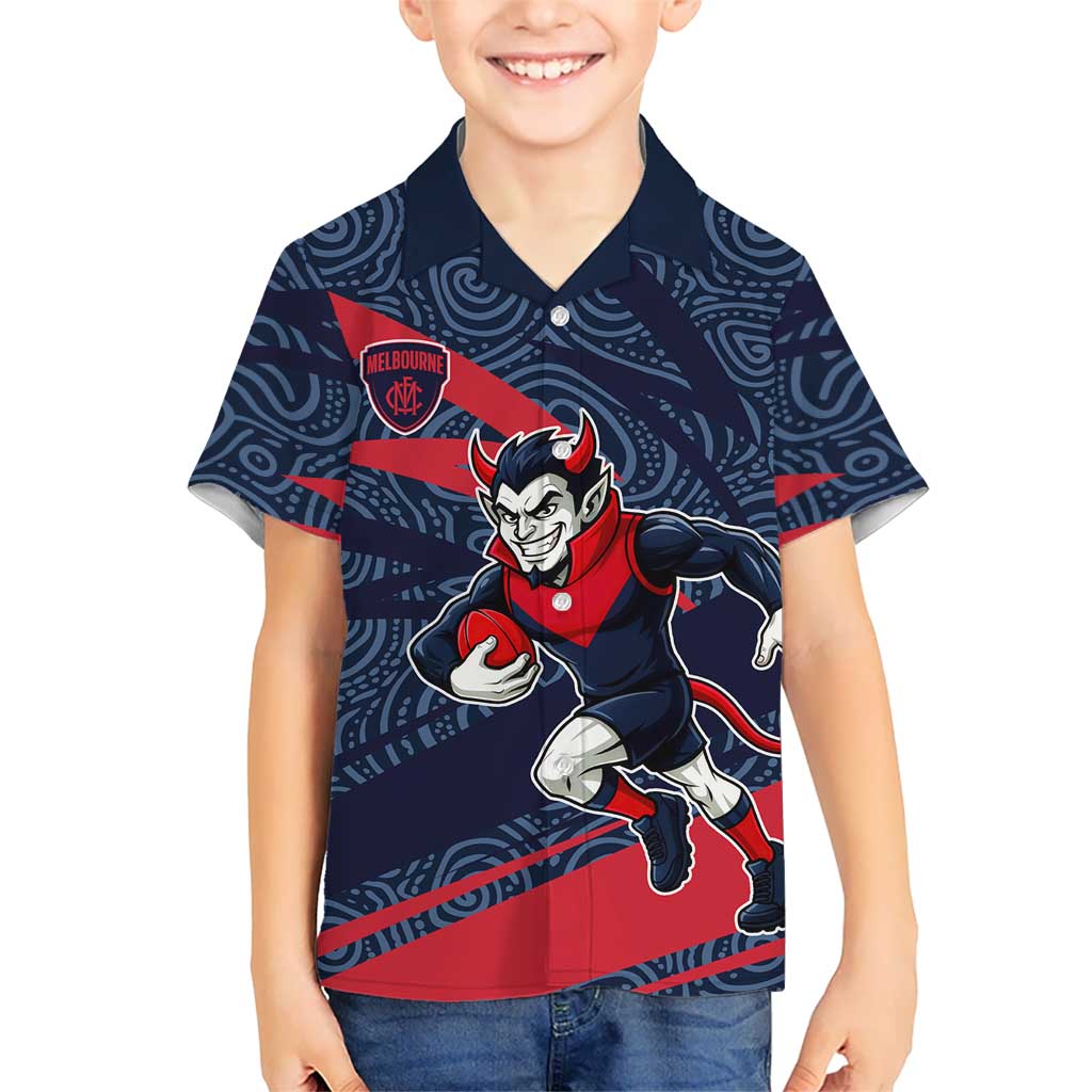 Melbourne Demons Australian Football Hawaiian Shirt Devil Mascot With Indigenous Pattern Art