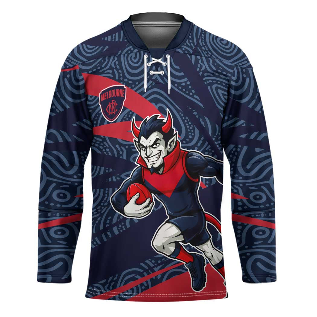 Melbourne Demons Australian Football Hockey Jersey Devil Mascot With Indigenous Pattern Art