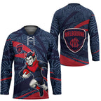 Melbourne Demons Australian Football Hockey Jersey Devil Mascot With Indigenous Pattern Art