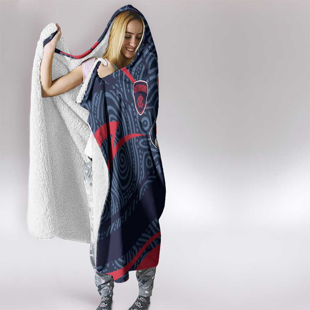 Melbourne Demons Australian Football Hooded Blanket Devil Mascot With Indigenous Pattern Art