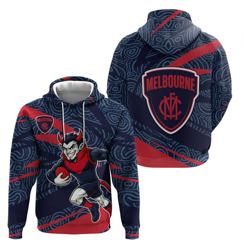 Melbourne Demons Australian Football Hoodie Devil Mascot With Indigenous Pattern Art