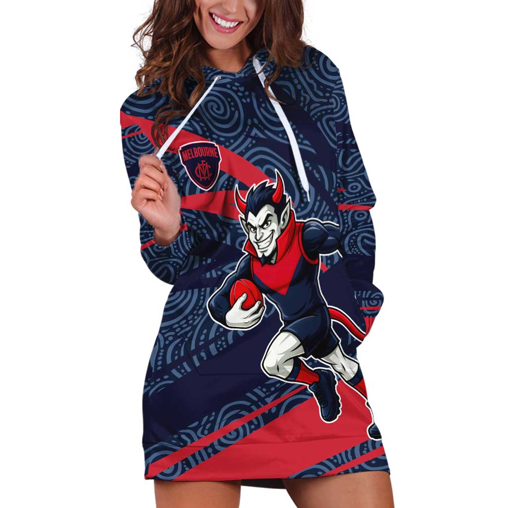 Melbourne Demons Australian Football Hoodie Dress Devil Mascot With Indigenous Pattern Art