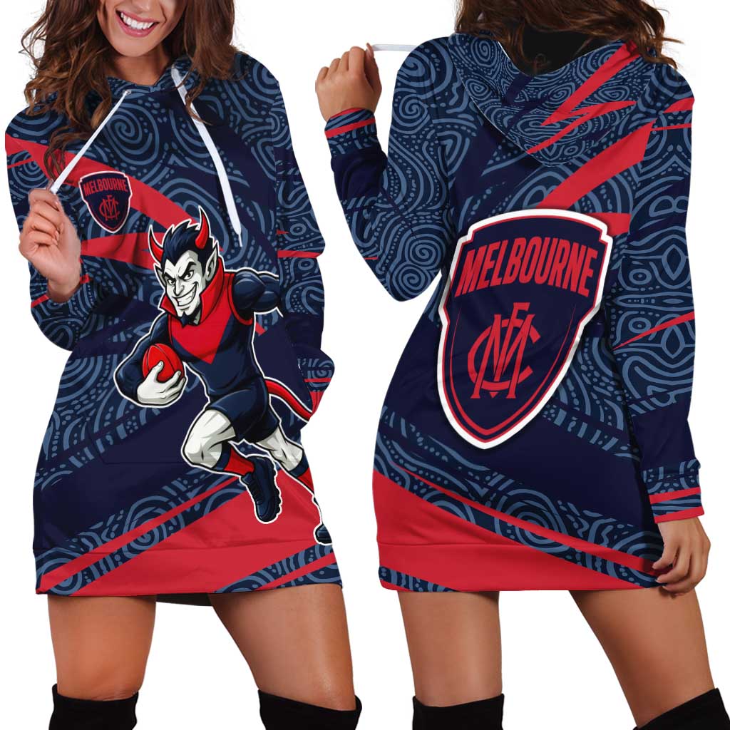 Melbourne Demons Australian Football Hoodie Dress Devil Mascot With Indigenous Pattern Art