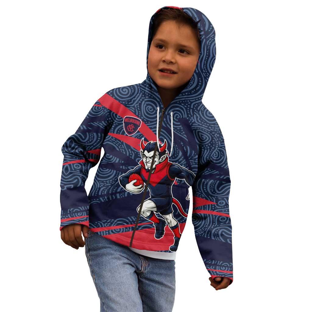 Melbourne Demons Australian Football Kid Hoodie Devil Mascot With Indigenous Pattern Art