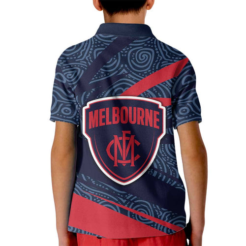 Melbourne Demons Australian Football Kid Polo Shirt Devil Mascot With Indigenous Pattern Art